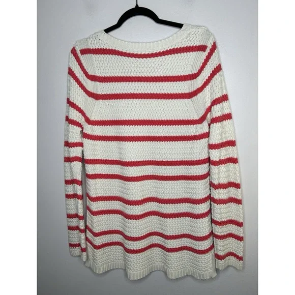 Talbots Pink White Stripes Crew Neck Sweater Top Long Sleeves Size Large - Picture 6 of 9